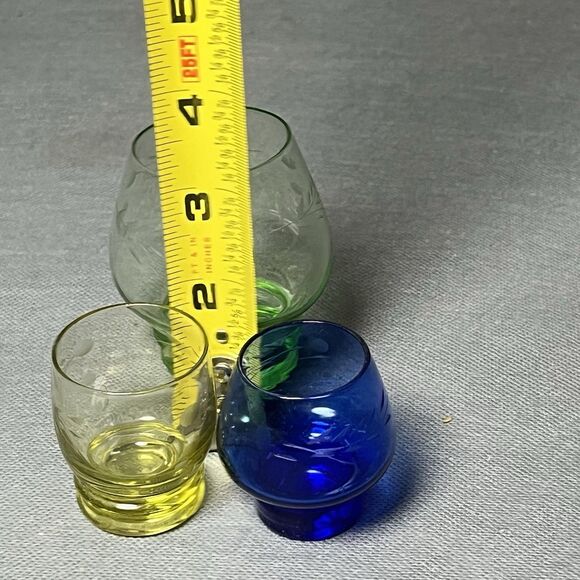 Vintage Lot 3 Pioneer Willow Moon Schnapps Glass Etched Dot Pattern 1945 MCM-UV - Picture 6 of 10